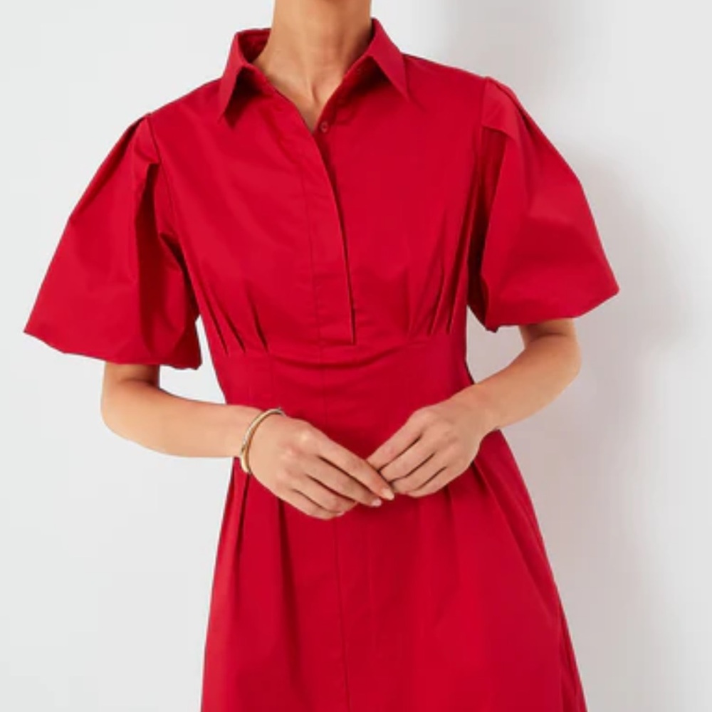 Tuckernuck Red A-Line Puff Sleeve Dress